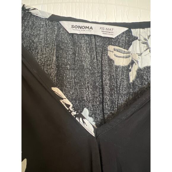 NWT Maternity Sonoma Goods for Life Split Neck Midi Dress Size XS Black Flowery - Picture 4 of 5
